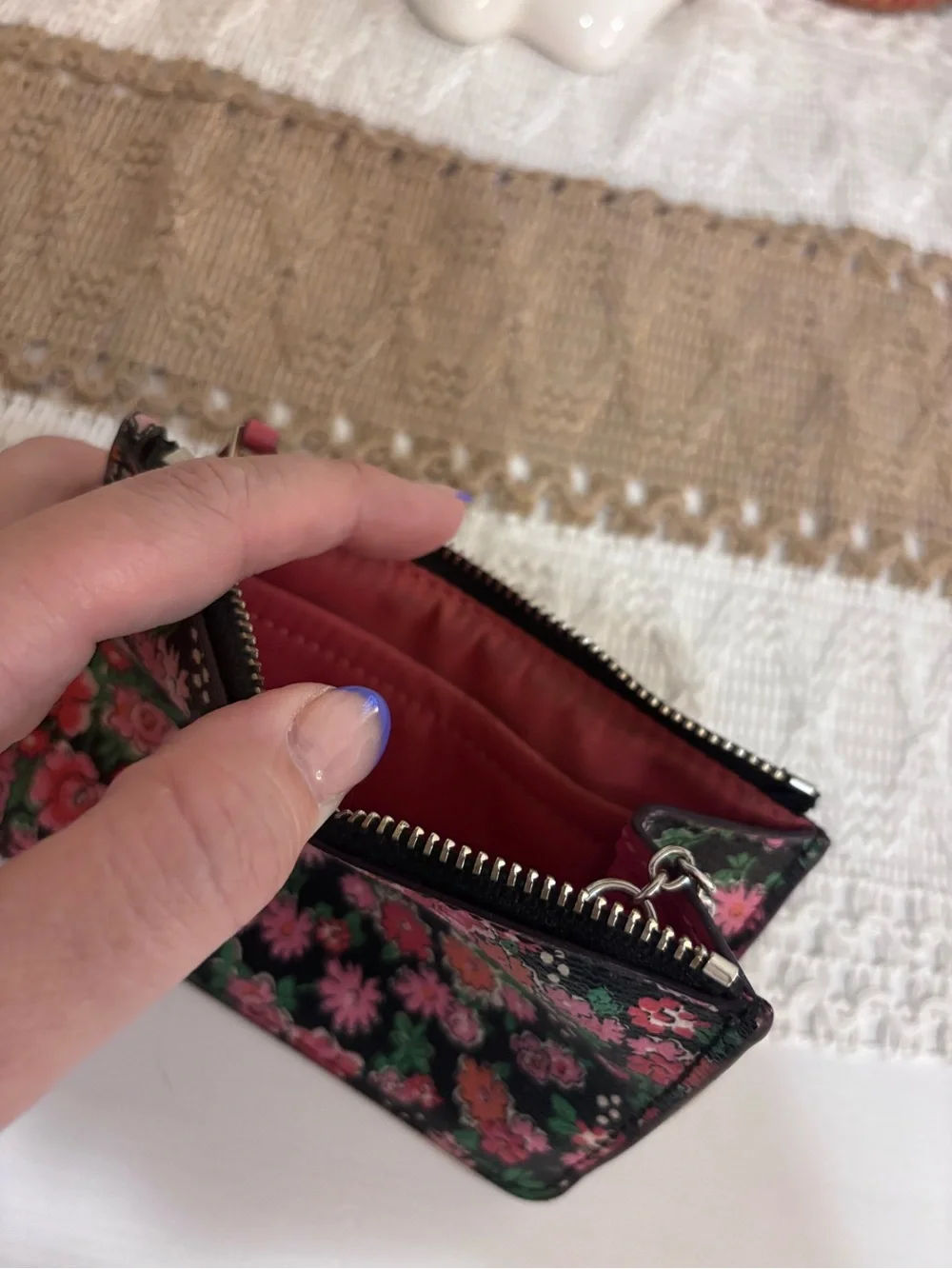 Coach Black Floral Keyring Zip Pouch